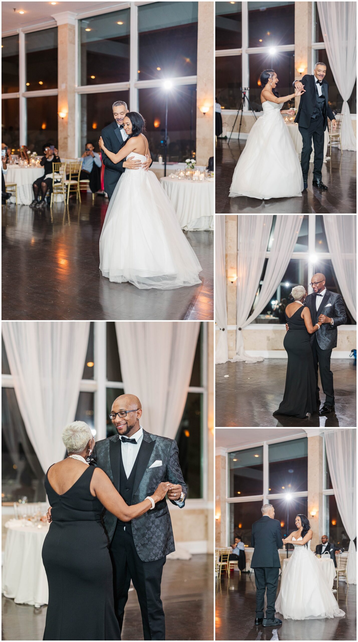 Newlyweds dance with mom and dad alone of the dance floor