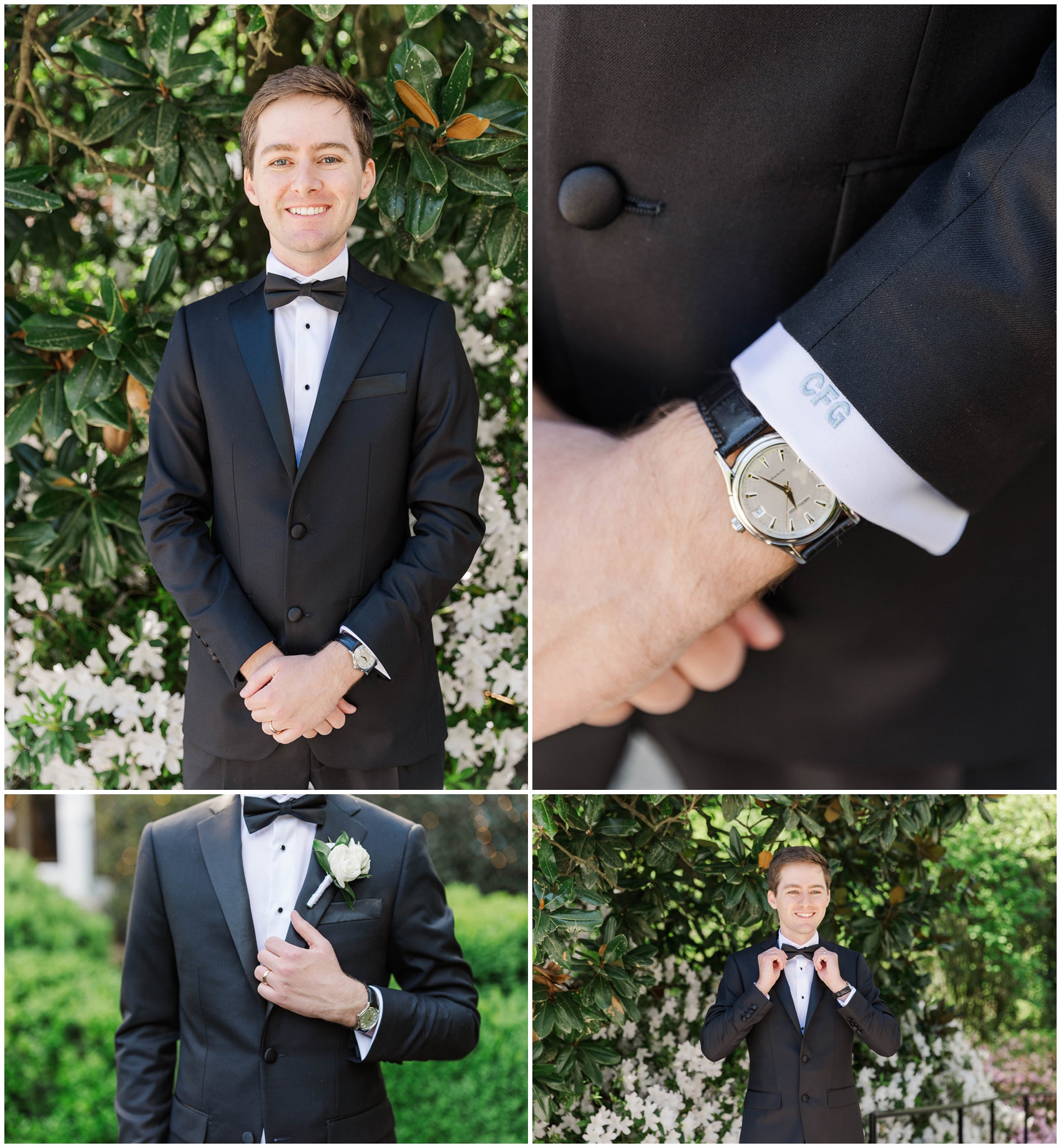 Groom details of watch and boutonniere