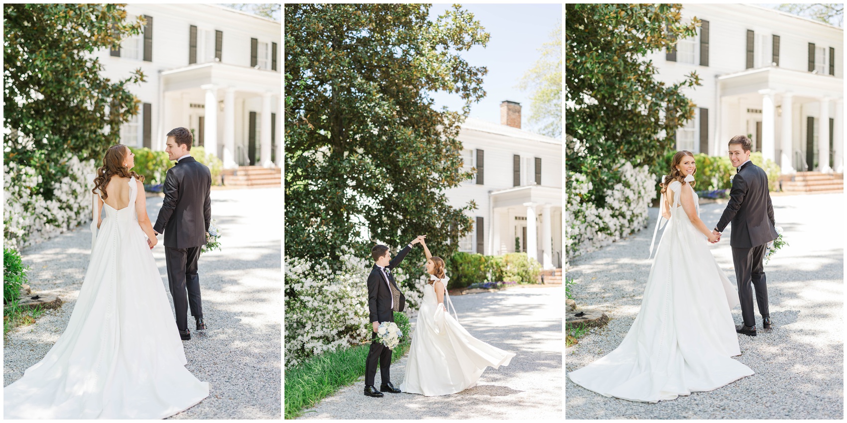 Newlyweds dance, laugh and hold hands during their Primrose Cottage wedding