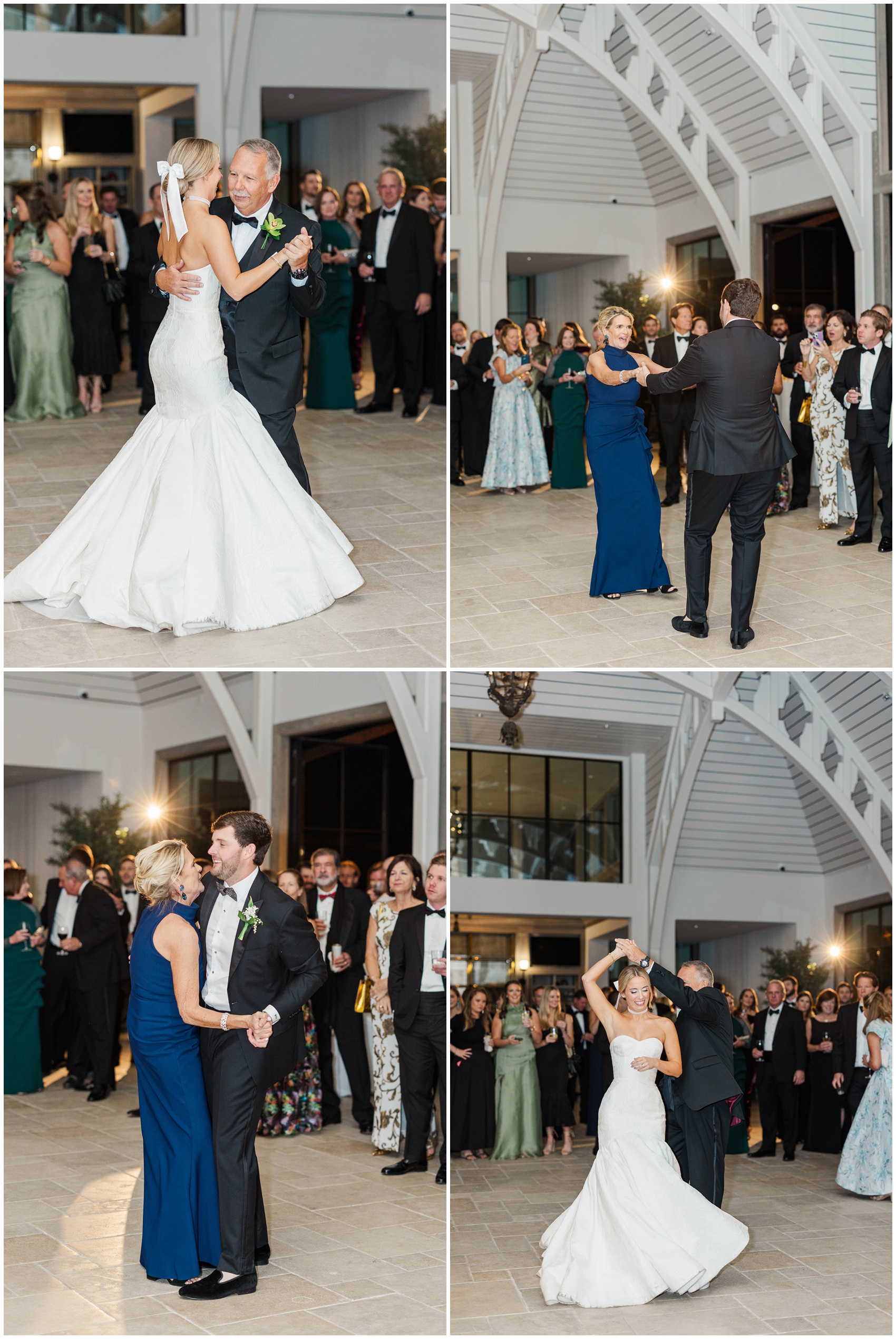 A bride dancing with her father next to groom with his mother at their Capital City Country Club Atlanta wedding