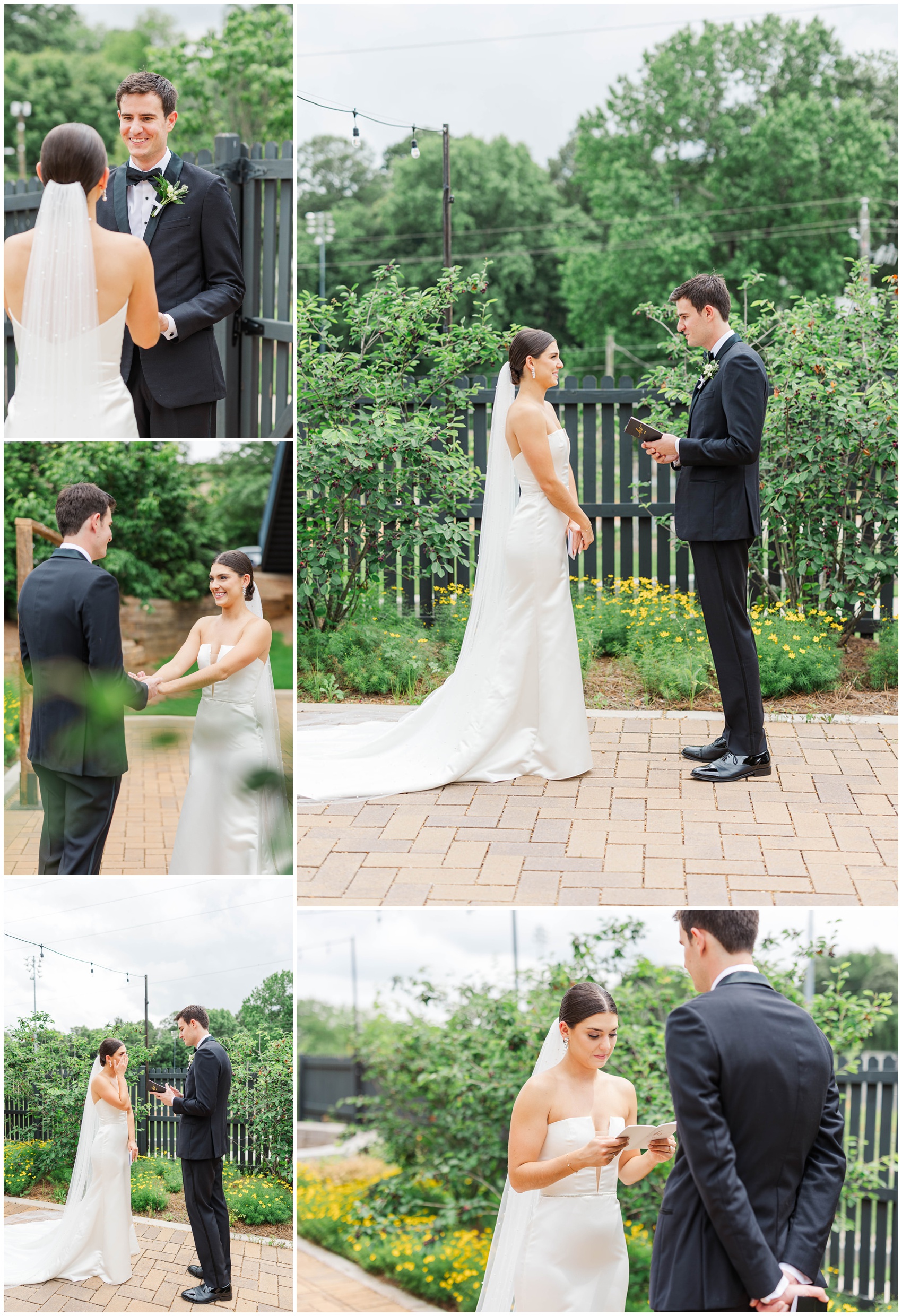 A collection of special moments from a first look with tears reading notes and smiles